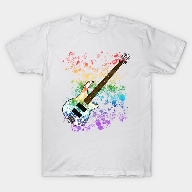 Bass Guitar Rainbow Colours Bassist Musician T-Shirt by doodlerob